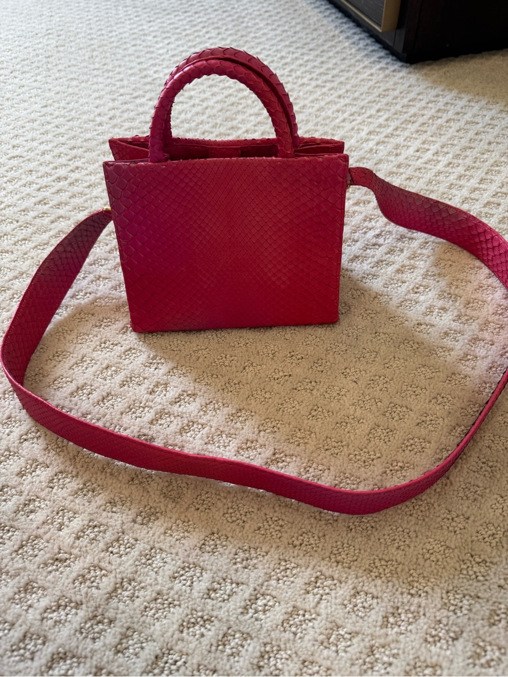 Nancy Gonzalez Hot Pink Python Mini Tote with Crossbody Strap